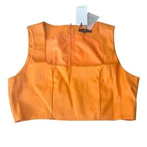 7 For All Mankind Faux Vegan Leather Crop‎ Top Zipper Back Size XL Orange NWT